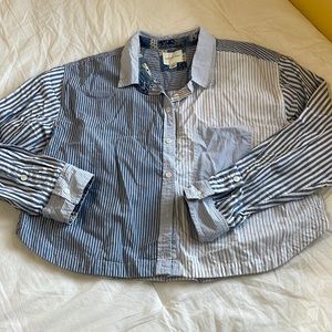 American Eagle Striped Clubhouse Cropped Button Down Shirt